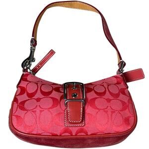 Vintage Y2K Coach Signature Hot Pink Suede Canvas Demi Buckle Shoulder Bag 6362